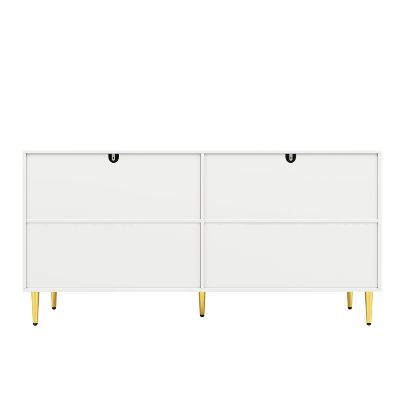 Buffet blanc portes à motif ondulé 4 portes, poignées et pieds dorées SOLARSILT