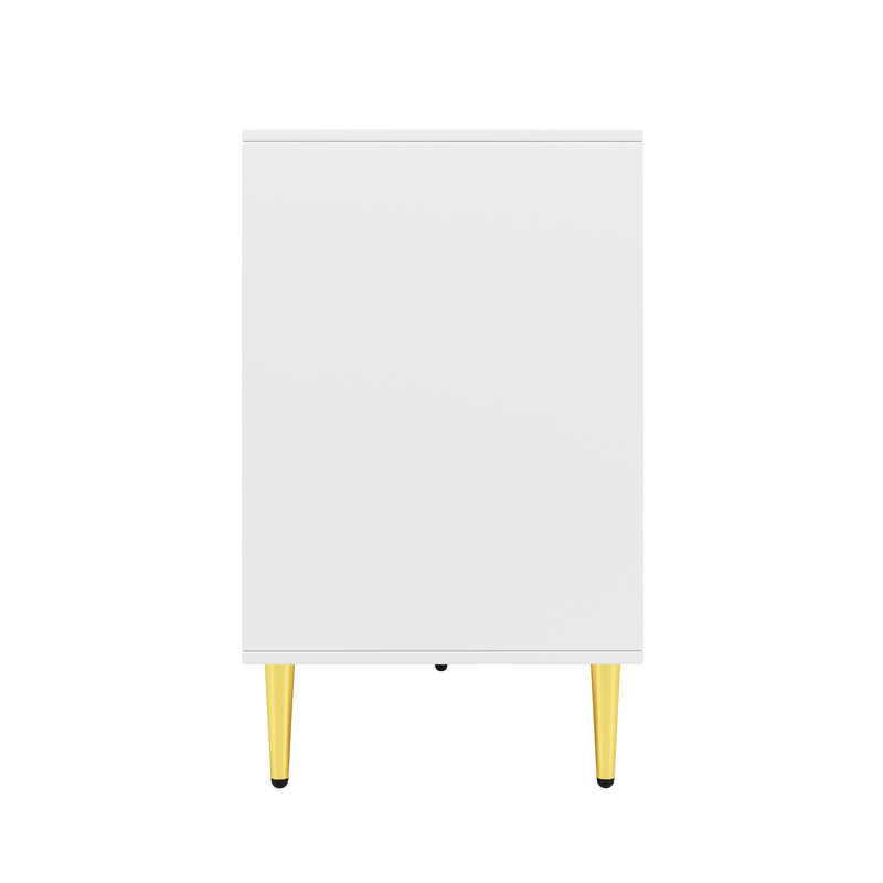 Buffet blanc portes à motif ondulé 4 portes, poignées et pieds dorées SOLARSILT