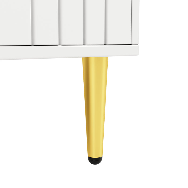 Buffet blanc portes à motif ondulé 4 portes, poignées et pieds dorées SOLARSILT