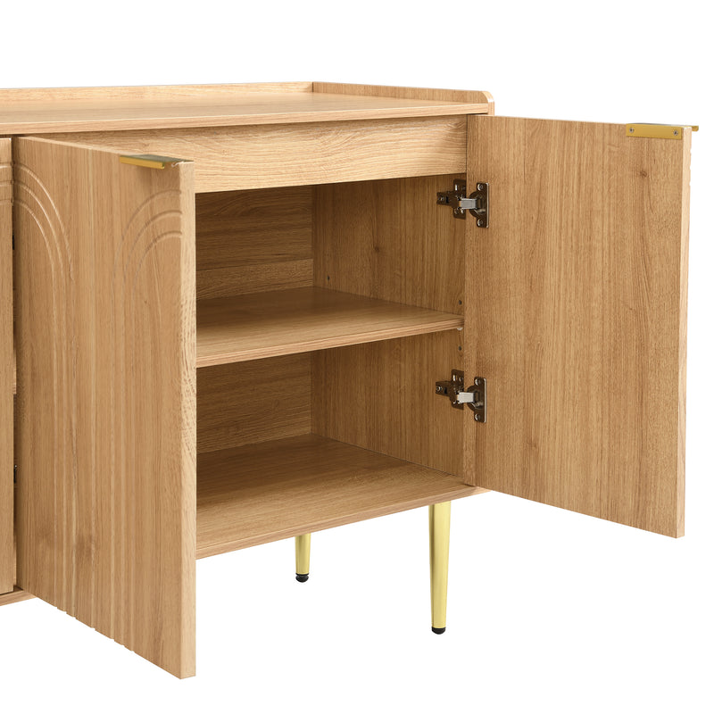 Buffet effet bois avec portes arquées sculptées, 4 portes et pieds en métal doré SORUSDOT