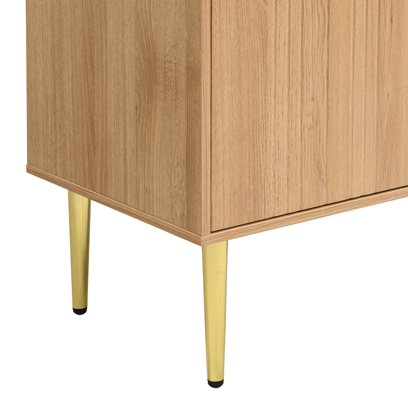 Buffet effet bois avec portes arquées sculptées, 4 portes et pieds en métal doré SORUSDOT