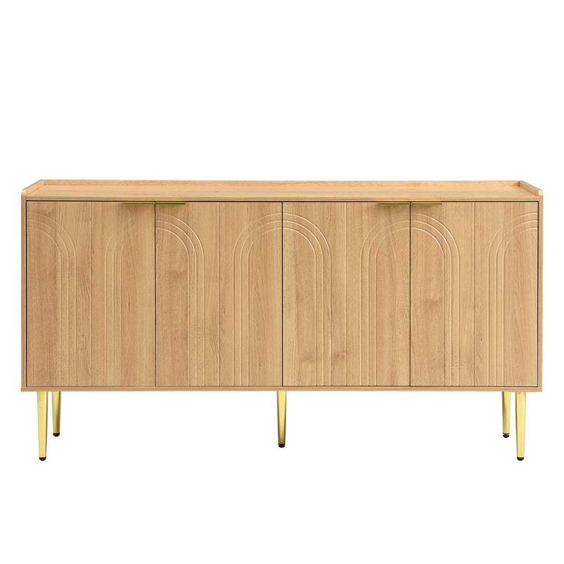Buffet effet bois avec portes arquées sculptées, 4 portes et pieds en métal doré SORUSDOT