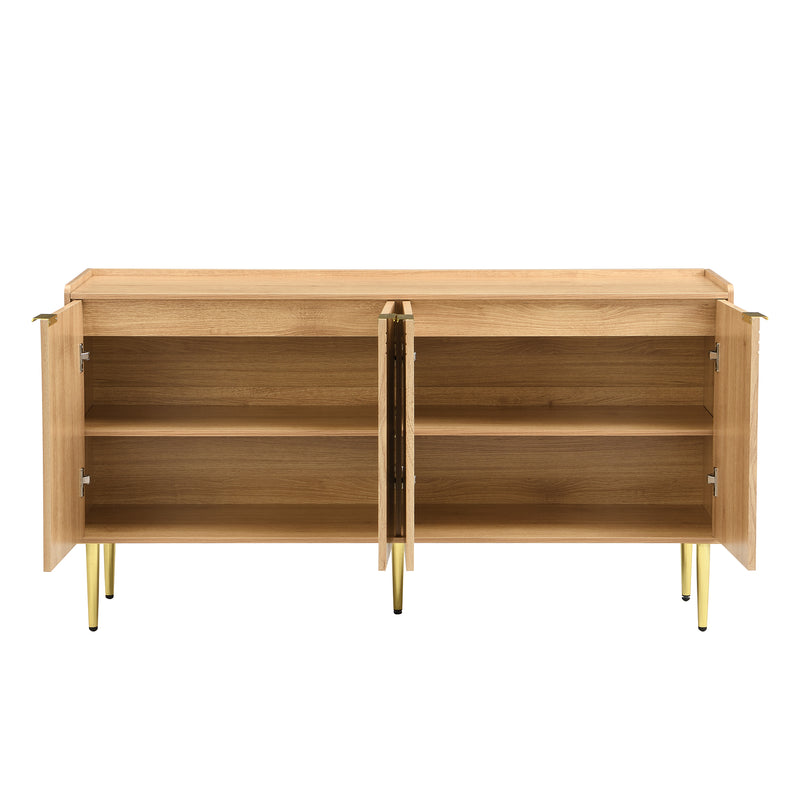 Buffet effet bois avec portes arquées sculptées, 4 portes et pieds en métal doré SORUSDOT
