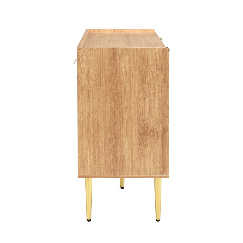 Buffet effet bois avec portes arquées sculptées, 4 portes et pieds en métal doré SORUSDOT