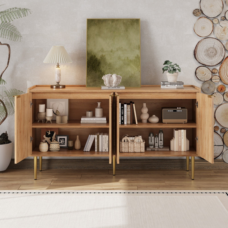 Buffet effet bois avec portes arquées sculptées, 4 portes et pieds en métal doré SORUSDOT