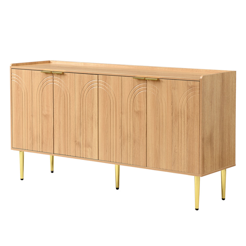Buffet effet bois avec portes arquées sculptées, 4 portes et pieds en métal doré SORUSDOT