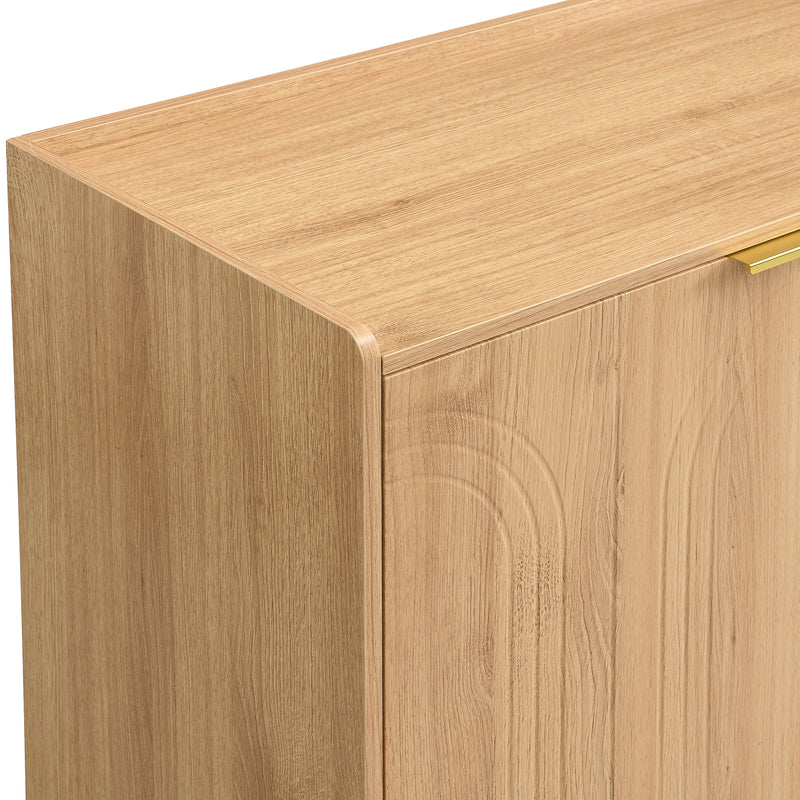 Buffet effet bois avec portes arquées sculptées, 4 portes et pieds en métal doré SORUSDOT