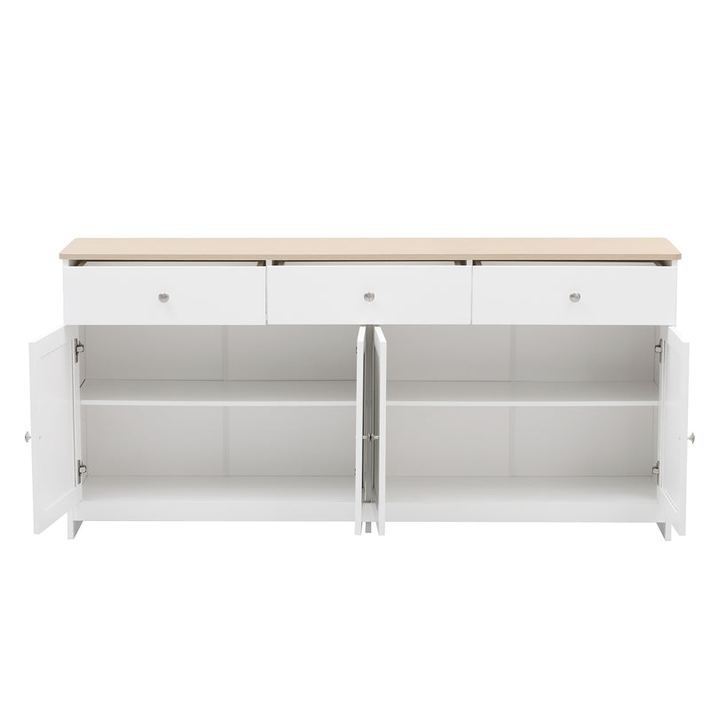 Buffet blanc et effet bois 4 portes 3 tiroirs 160*37*75cm STAANKIL