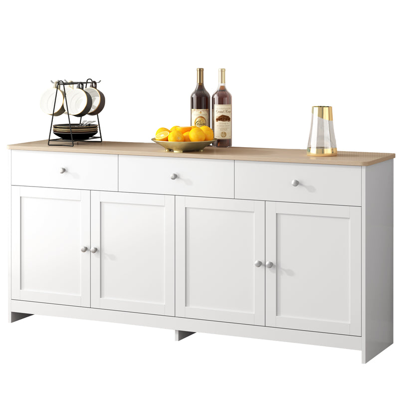 Buffet blanc et effet bois 4 portes 3 tiroirs 160*37*75cm STAANKIL