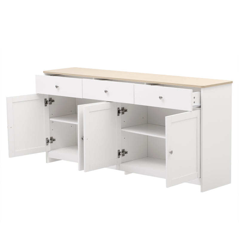 Buffet blanc et effet bois 4 portes 3 tiroirs 160*37*75cm STAANKIL