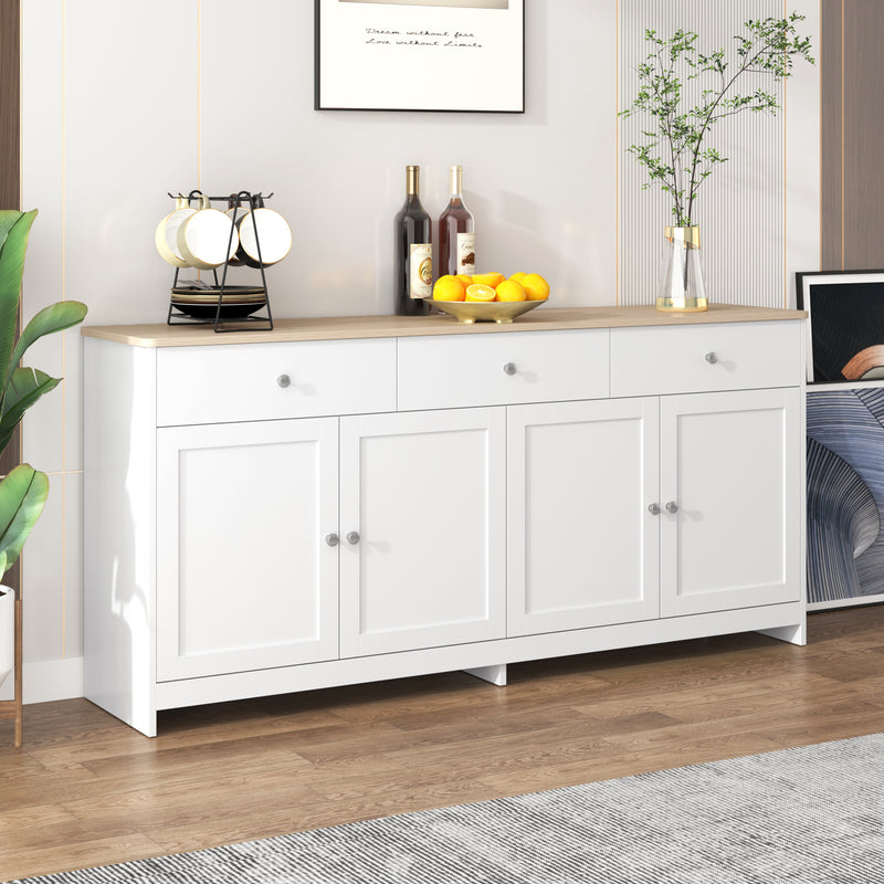 Buffet blanc et effet bois 4 portes 3 tiroirs 160*37*75cm STAANKIL