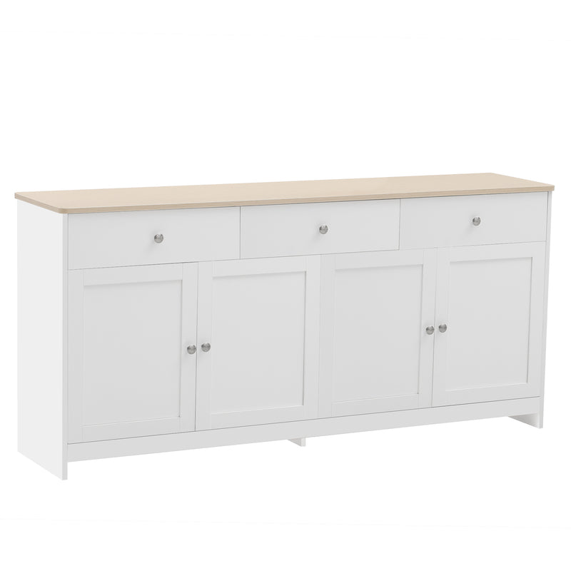 Buffet blanc et effet bois 4 portes 3 tiroirs 160*37*75cm STAANKIL