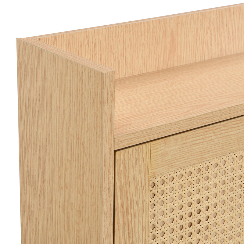 Meuble à chaussures naturel en effect bois clair et rotin avec 3 abattants STEAMERIME