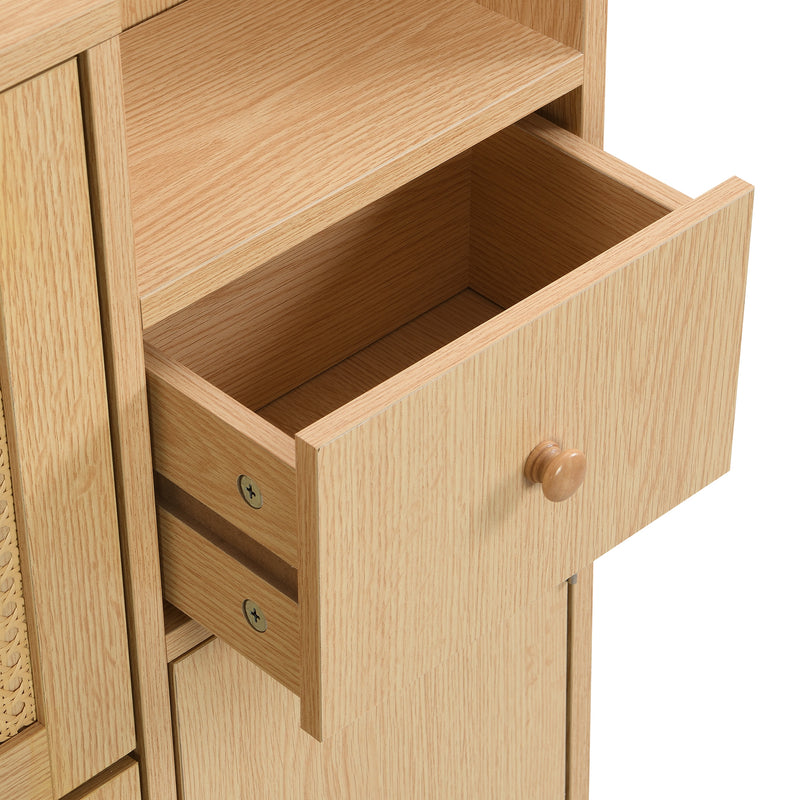 Meuble à chaussures naturel en effect bois clair et rotin avec 3 abattants STEAMERIME