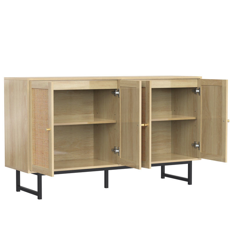 Buffet naturelle effet bois 4 portes en rotin 140*39*80cm STIQNOID