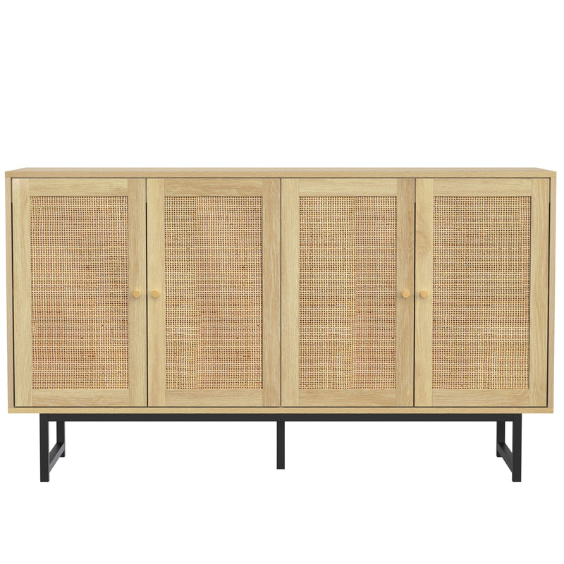 Buffet naturelle effet bois 4 portes en rotin 140*39*80cm STIQNOID