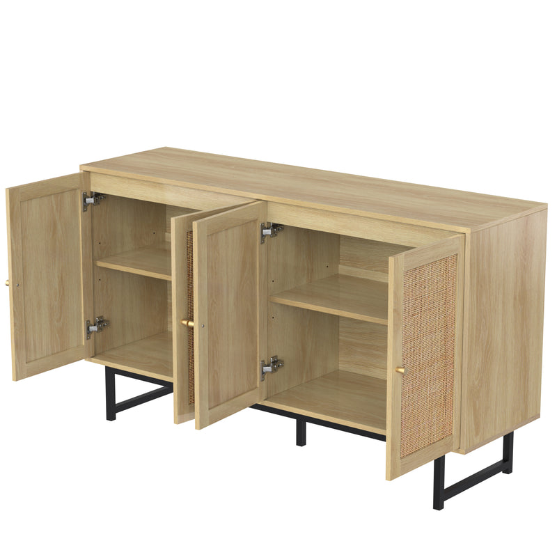 Buffet naturelle effet bois 4 portes en rotin 140*39*80cm STIQNOID