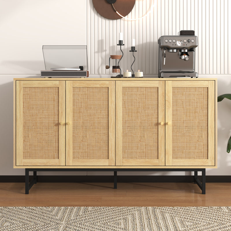 Buffet naturelle effet bois 4 portes en rotin 140*39*80cm STIQNOID