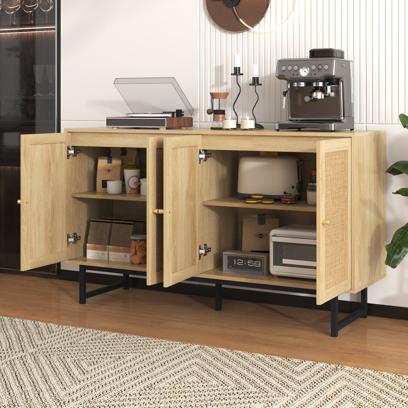 Buffet naturelle effet bois 4 portes en rotin 140*39*80cm STIQNOID