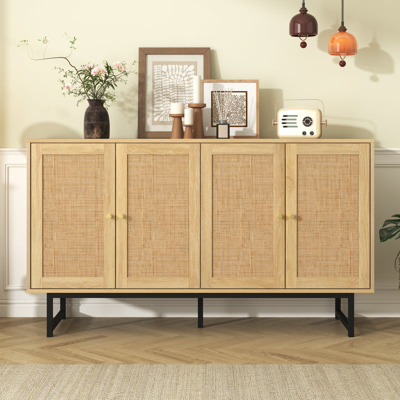 Buffet naturelle effet bois 4 portes en rotin 140*39*80cm STIQNOID