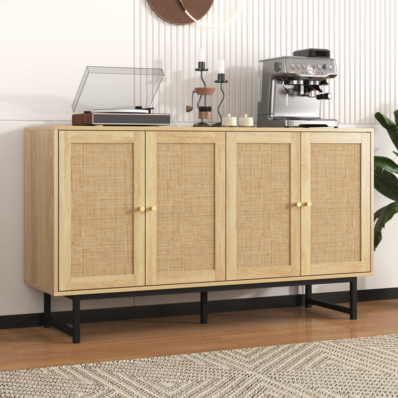Buffet naturelle effet bois 4 portes en rotin 140*39*80cm STIQNOID
