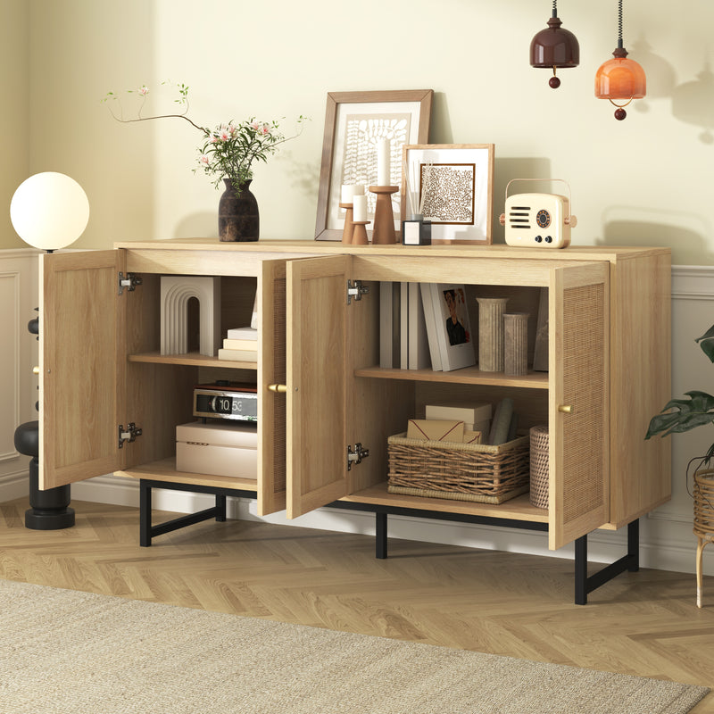 Buffet naturelle effet bois 4 portes en rotin 140*39*80cm STIQNOID
