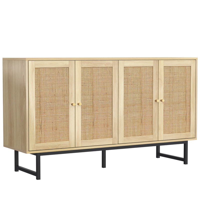 Buffet naturelle effet bois 4 portes en rotin 140*39*80cm STIQNOID