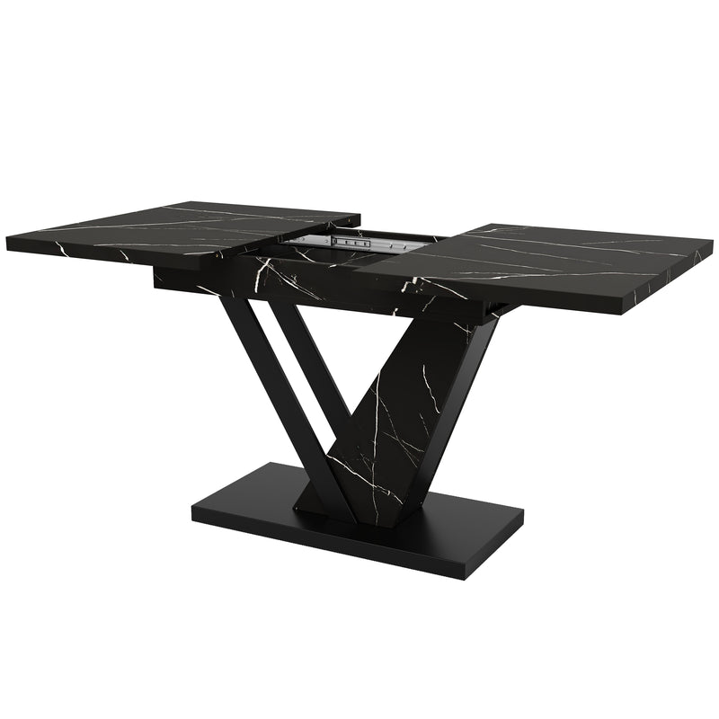 Table de salle à manger extensible effet marble noir pieds en forme de V (120-160*75cm) STRAKUL