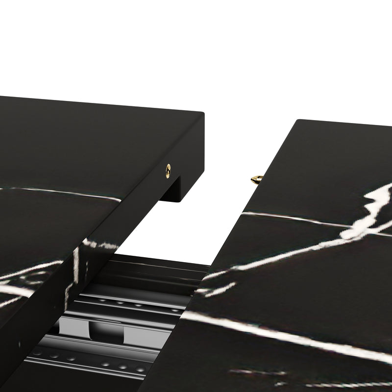 Table de salle à manger extensible effet marble noir pieds en forme de V (120-160*75cm) STRAKUL
