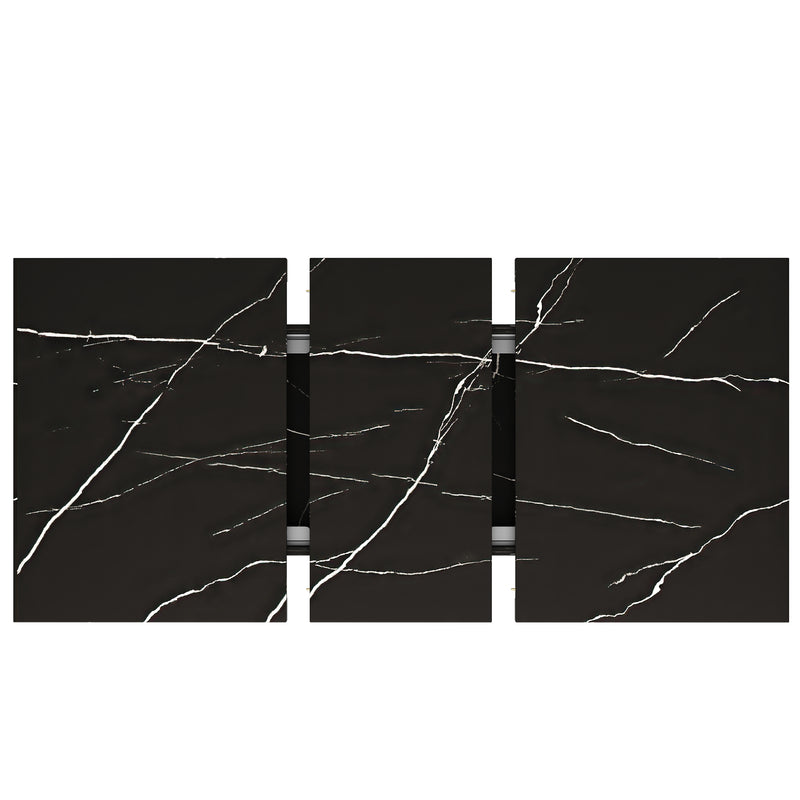 Table de salle à manger extensible effet marble noir pieds en forme de V (120-160*75cm) STRAKUL