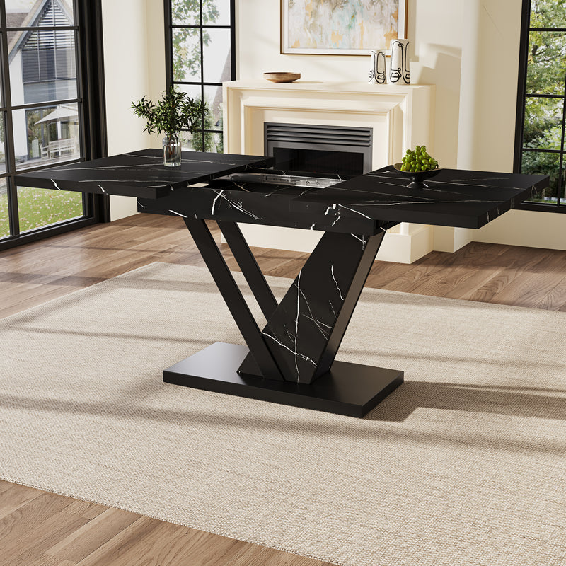 Table de salle à manger extensible effet marble noir pieds en forme de V (120-160*75cm) STRAKUL