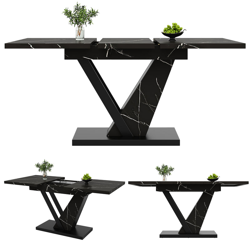 Table de salle à manger extensible effet marble noir pieds en forme de V (120-160*75cm) STRAKUL