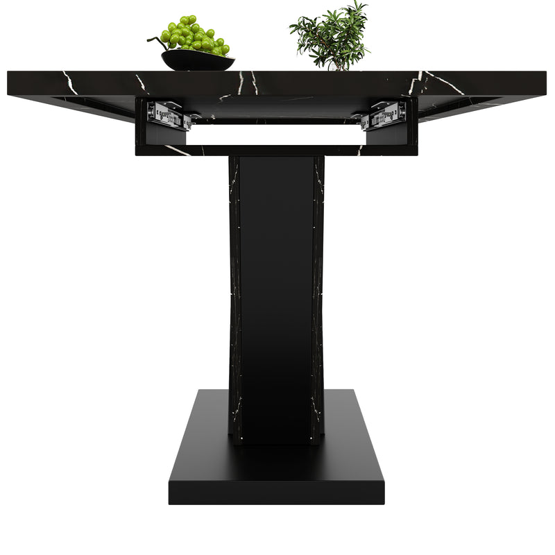 Table de salle à manger extensible effet marble noir pieds en forme de V (120-160*75cm) STRAKUL