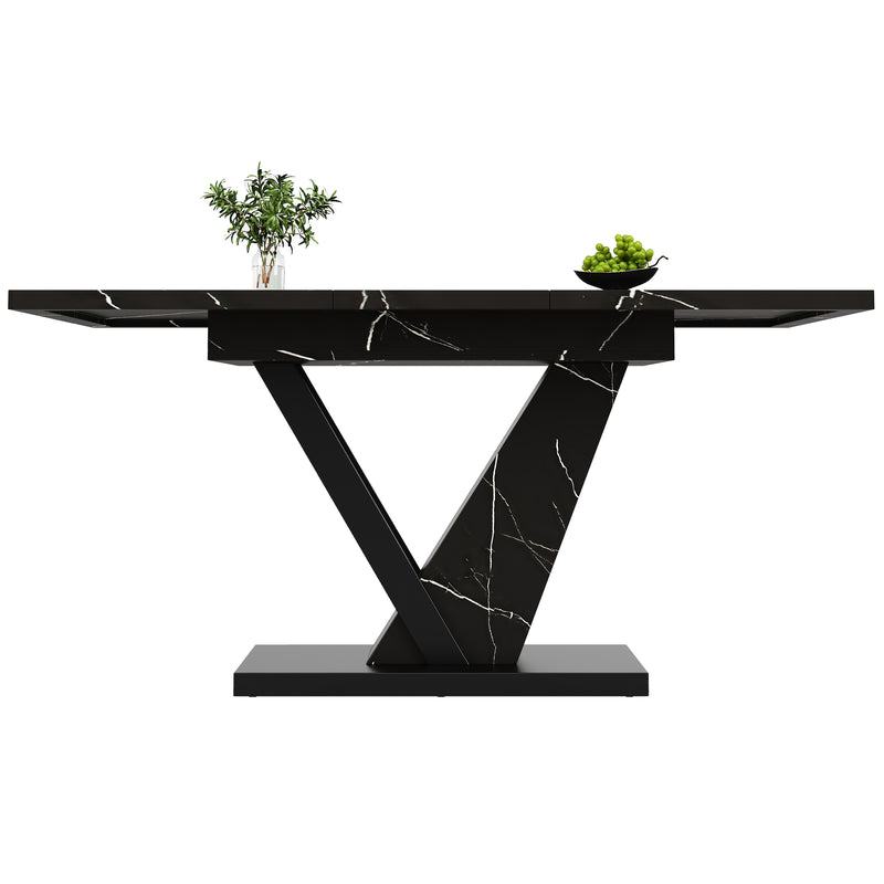 Table de salle à manger extensible effet marble noir pieds en forme de V (120-160*75cm) STRAKUL