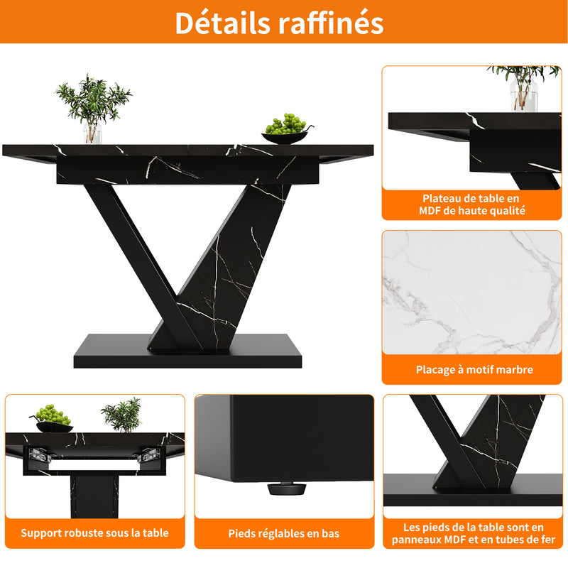 Table de salle à manger extensible effet marble noir pieds en forme de V (120-160*75cm) STRAKUL