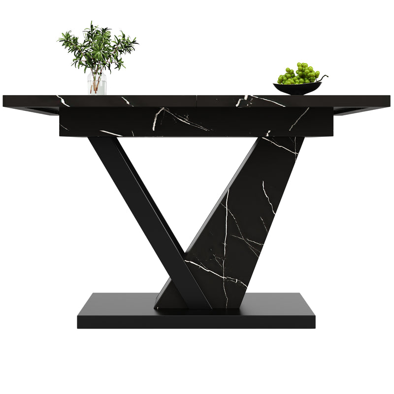 Table de salle à manger extensible effet marble noir pieds en forme de V (120-160*75cm) STRAKUL