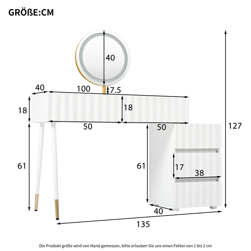 Coiffeuse blanche avec design ondulé, miroir éclairage LED STRINQRIN