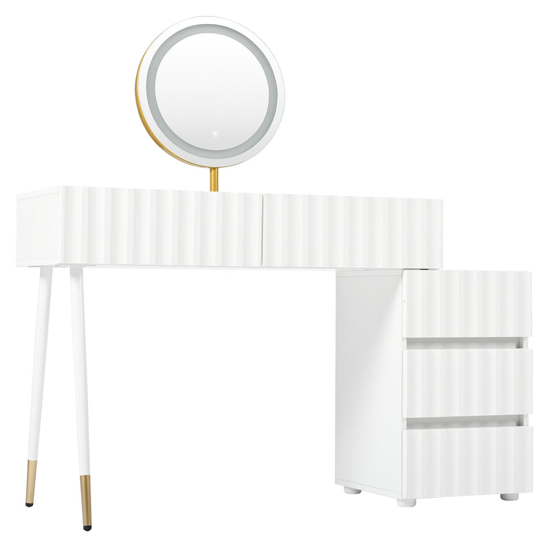 Coiffeuse blanche avec design ondulé, miroir éclairage LED STRINQRIN