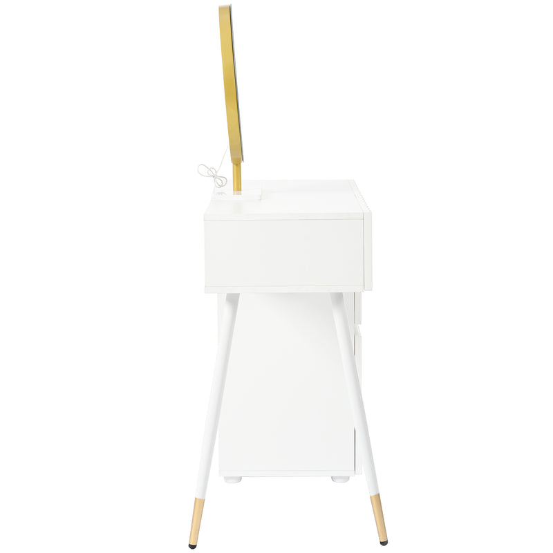 Coiffeuse blanche avec design ondulé, miroir éclairage LED STRINQRIN