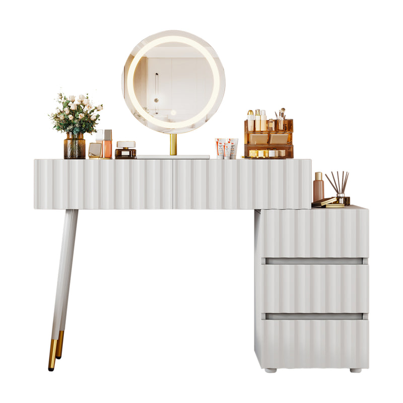 Coiffeuse blanche avec design ondulé, miroir éclairage LED STRINQRIN