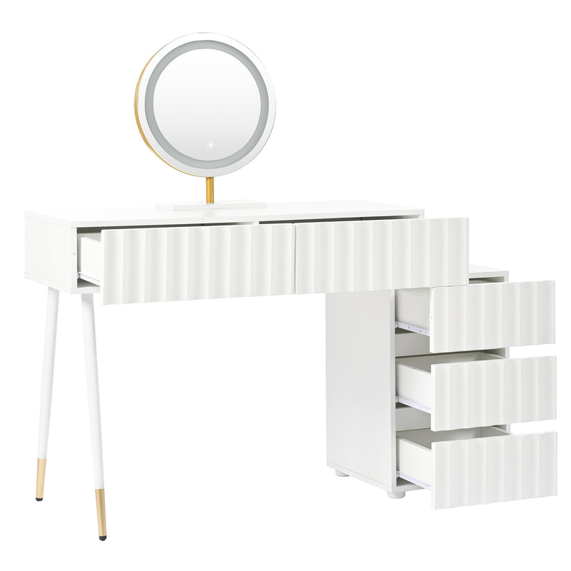 Coiffeuse blanche avec design ondulé, miroir éclairage LED STRINQRIN