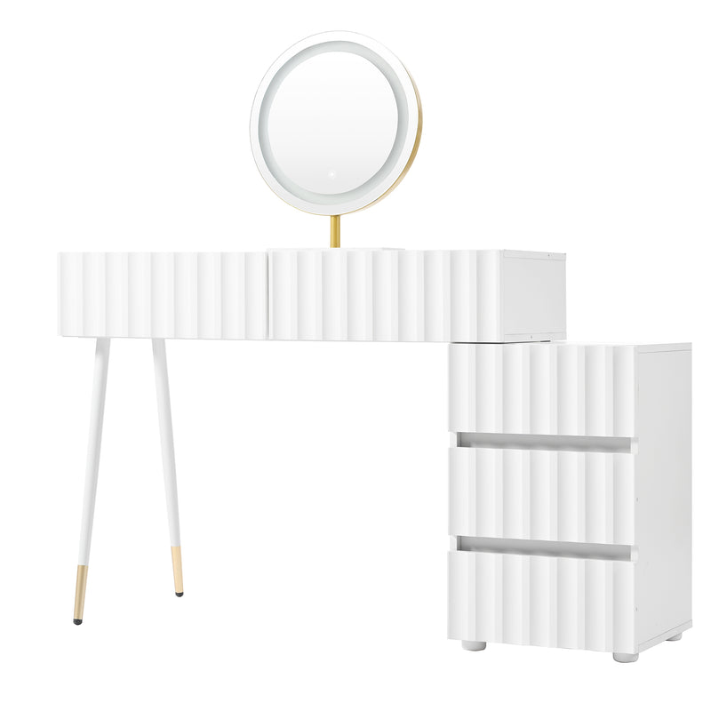 Coiffeuse blanche avec design ondulé, miroir éclairage LED STRINQRIN