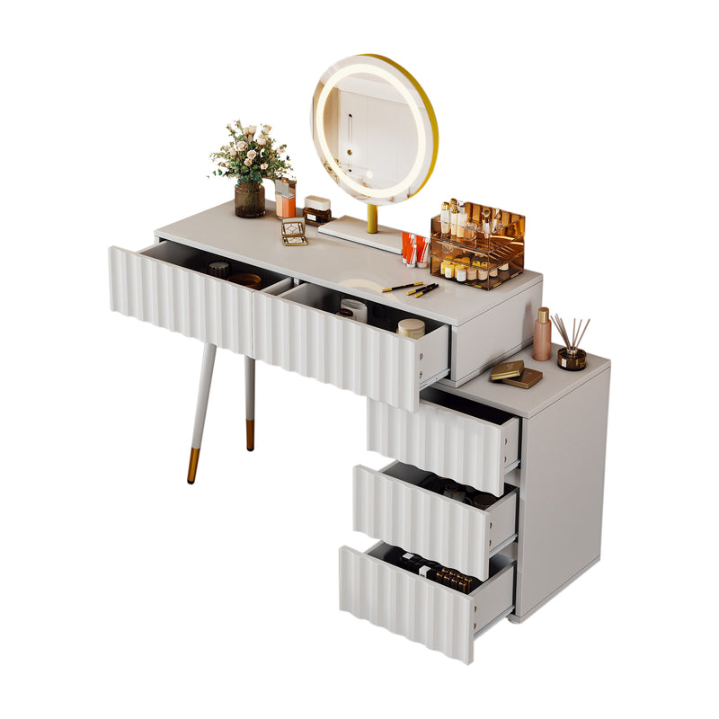 Coiffeuse blanche avec design ondulé, miroir éclairage LED STRINQRIN