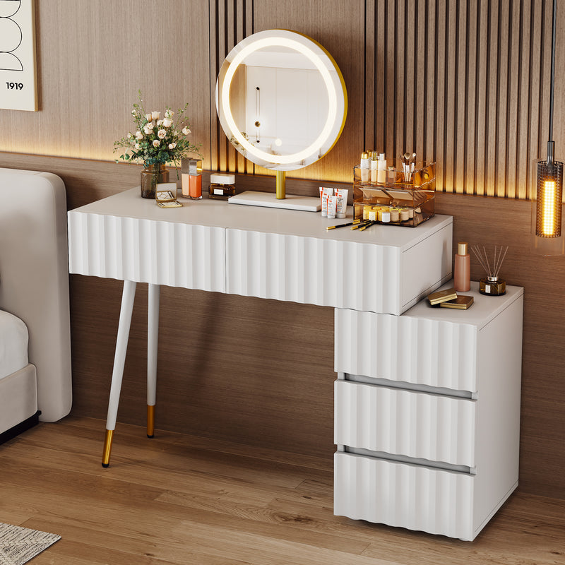 Coiffeuse blanche avec design ondulé, miroir éclairage LED STRINQRIN
