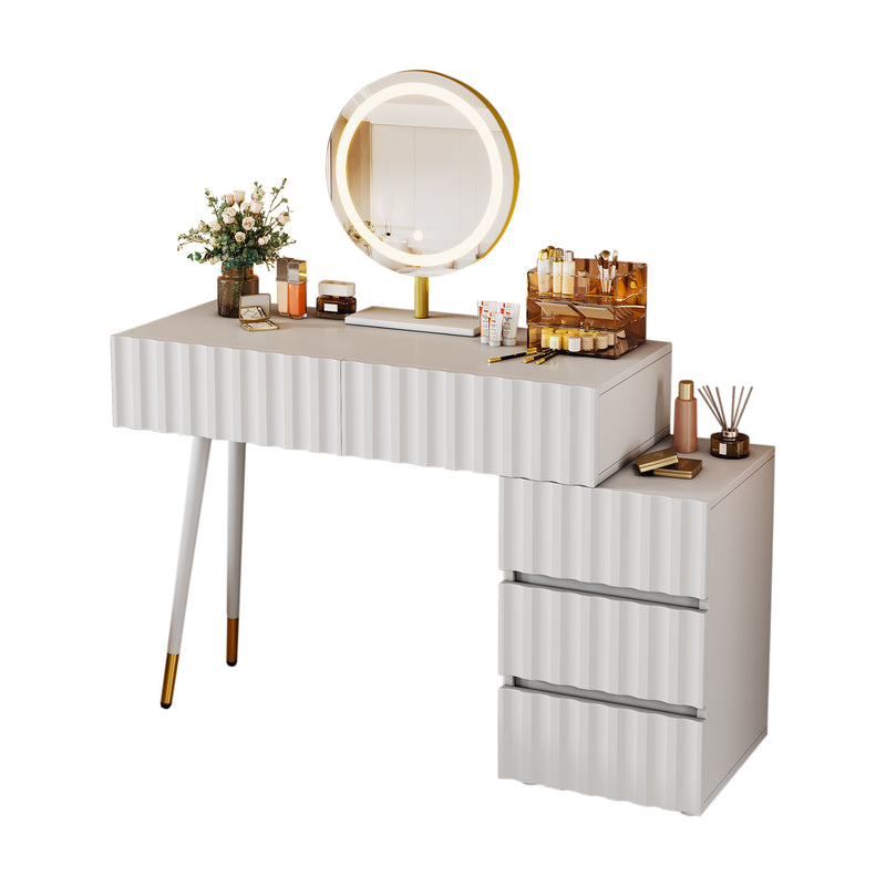 Coiffeuse blanche avec design ondulé, miroir éclairage LED STRINQRIN