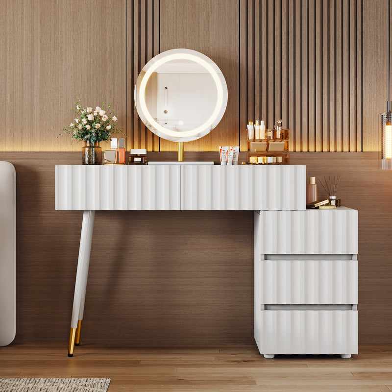 Coiffeuse blanche avec design ondulé, miroir éclairage LED STRINQRIN