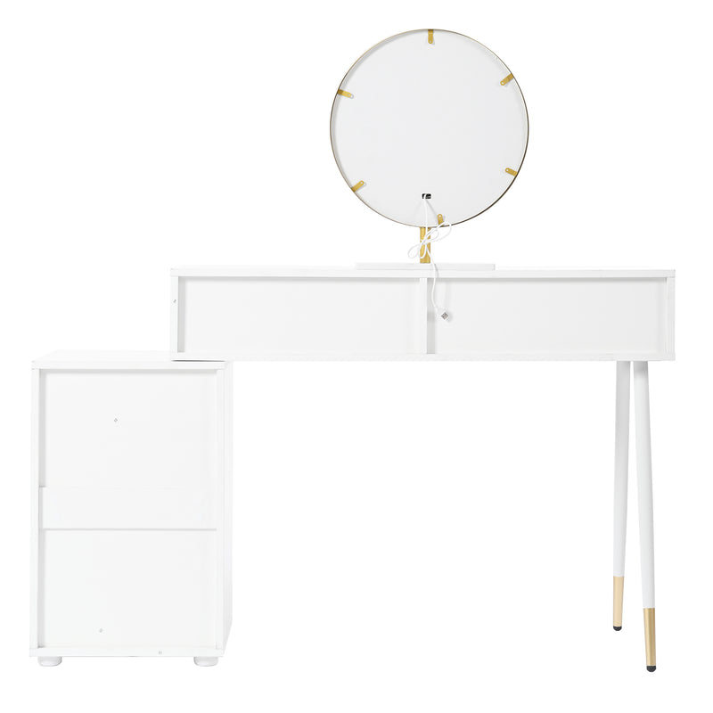 Coiffeuse blanche avec design ondulé, miroir éclairage LED STRINQRIN