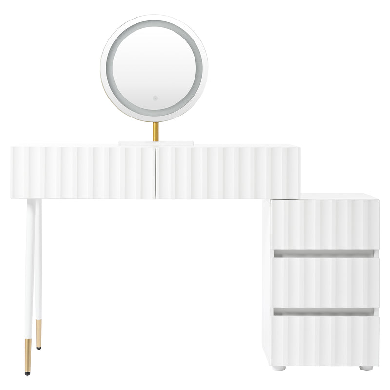 Coiffeuse blanche avec design ondulé, miroir éclairage LED STRINQRIN