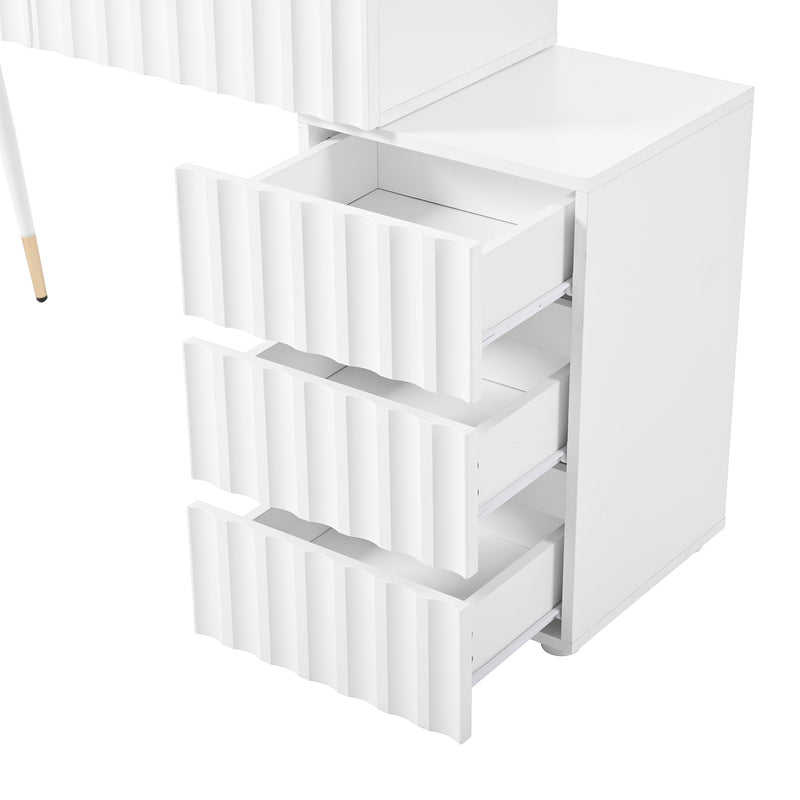Coiffeuse blanche avec design ondulé, miroir éclairage LED STRINQRIN