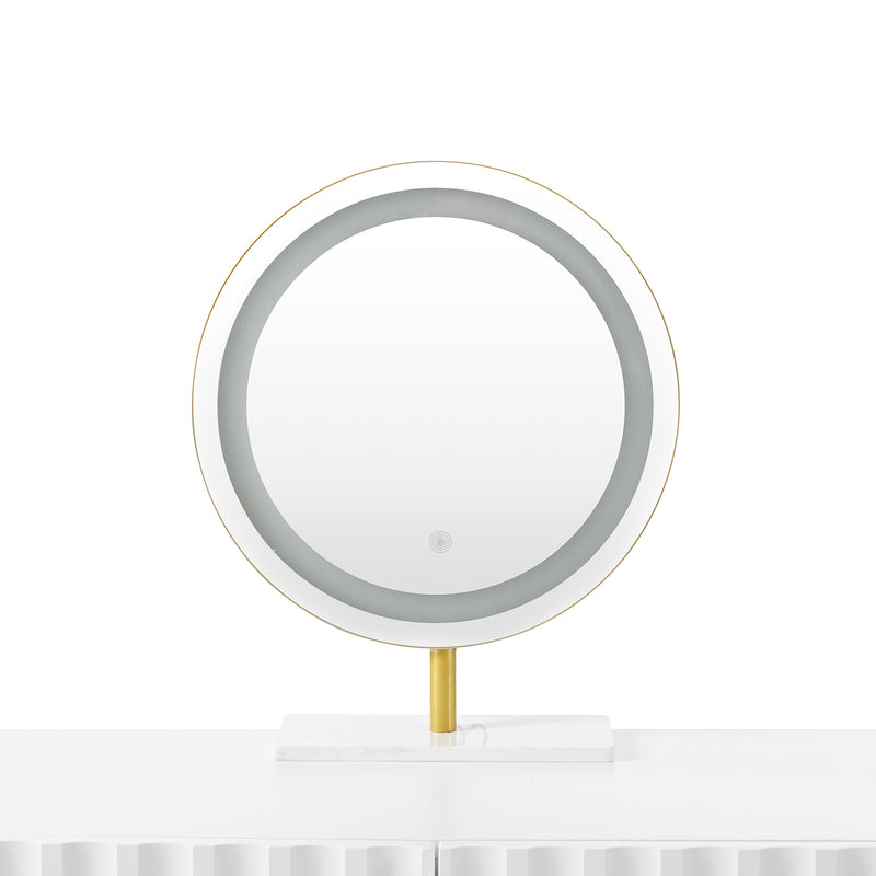 Coiffeuse blanche avec design ondulé, miroir éclairage LED STRINQRIN